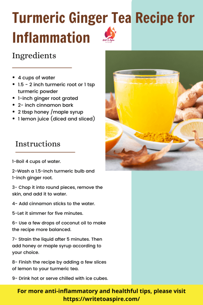 Turmeric ginger tea recipe for inflammation- write to aspire